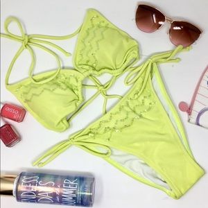Green Mesh Bikini Set with Sequins